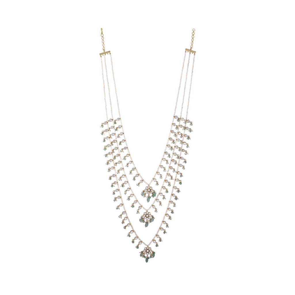 Floral Polki Layered Haram in 92.5 Silver