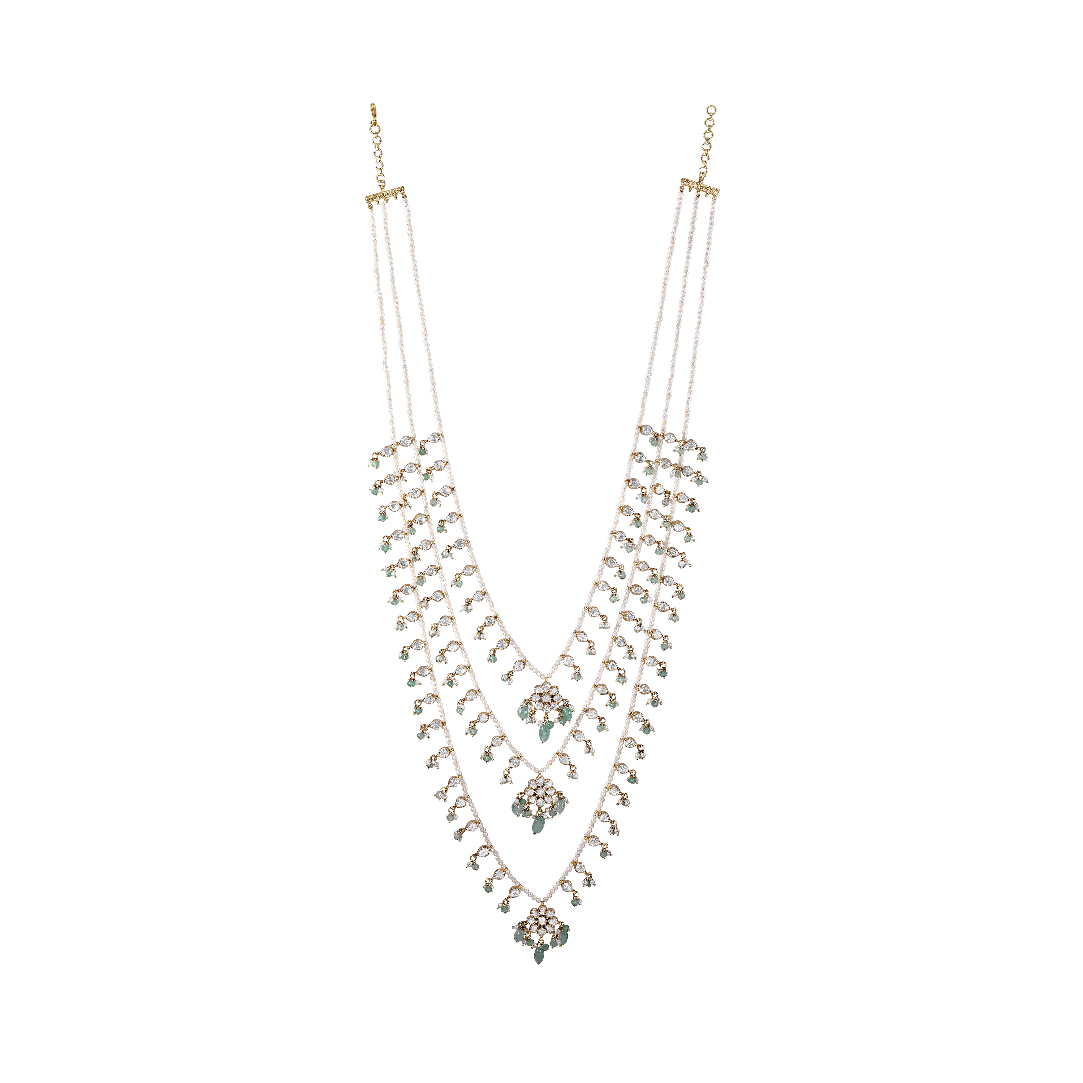 Floral Polki Layered Haram in 92.5 Silver