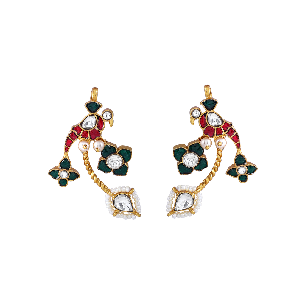 Silver Parrot Bugadis with Kemp Stones & Pearl Accents