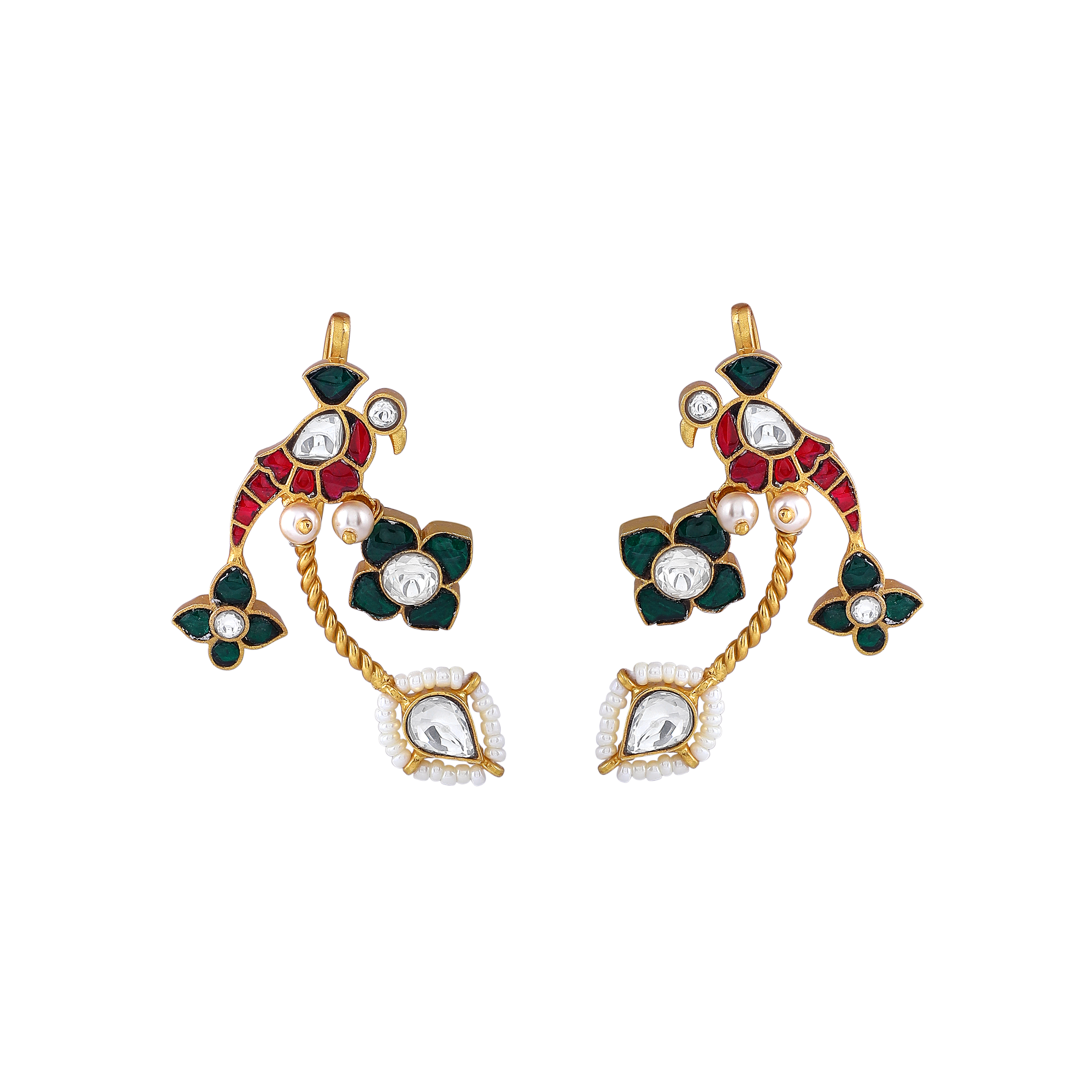Silver Parrot Bugadis with Kemp Stones & Pearl Accents
