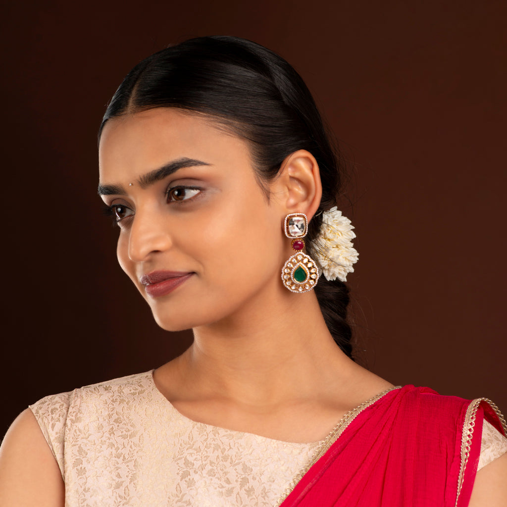 Floral Leaf Motif 92.5 Silver Dangler Earrings