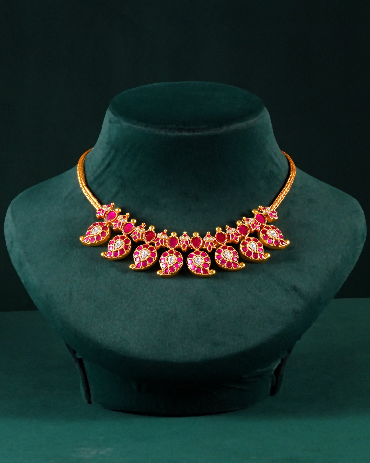 Silver Mango Necklace with Kundan Pattern