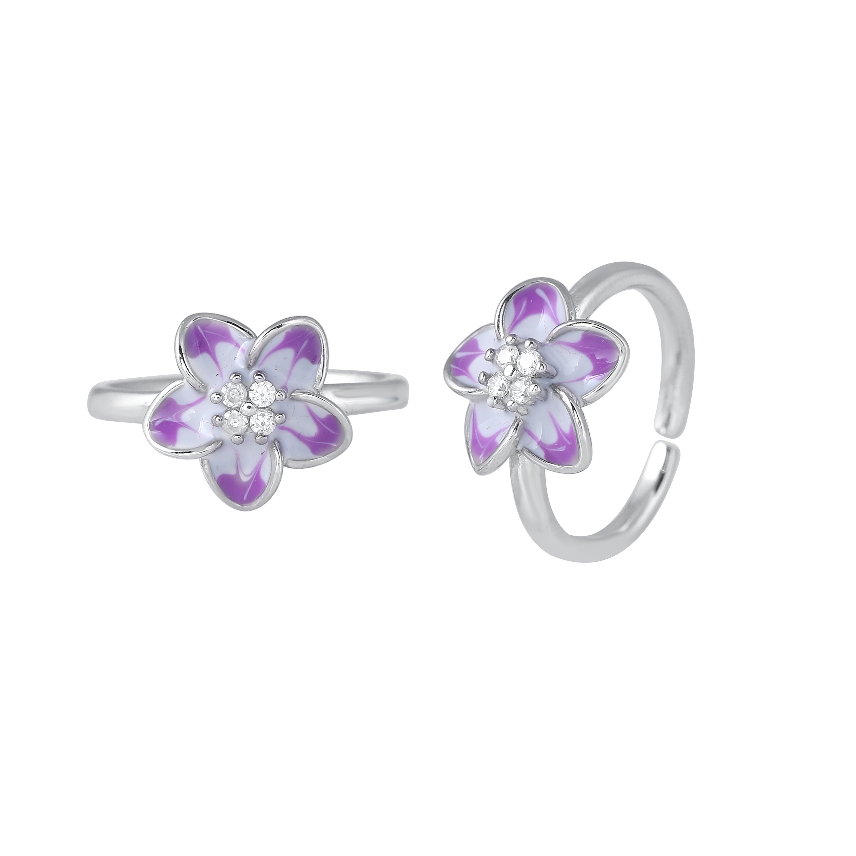 Bloom 92.5 Silver Floral Toe Rings