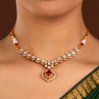 Pink Ruby Stone Pear Necklace in 92.5 Silver