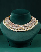 Silver Polki Pattern Short Necklace with Pearl Drops