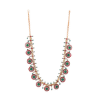 Silver Kundan Pattern Bottu Necklace with Green Beads