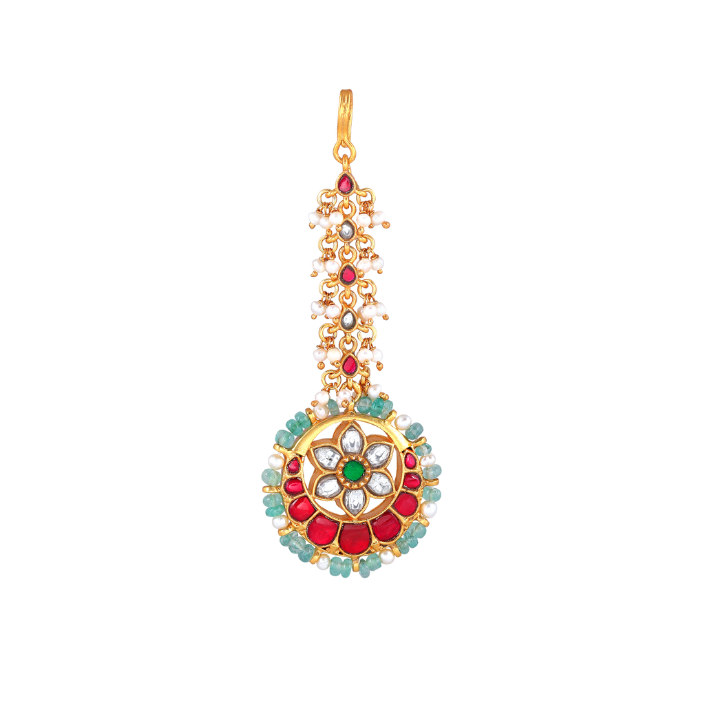 Floral Multi-Stone Maang Tikka in 92.5 Silver