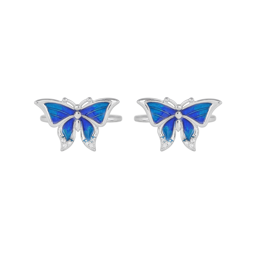 Silver Blue Wing Butterfly Toe Rings