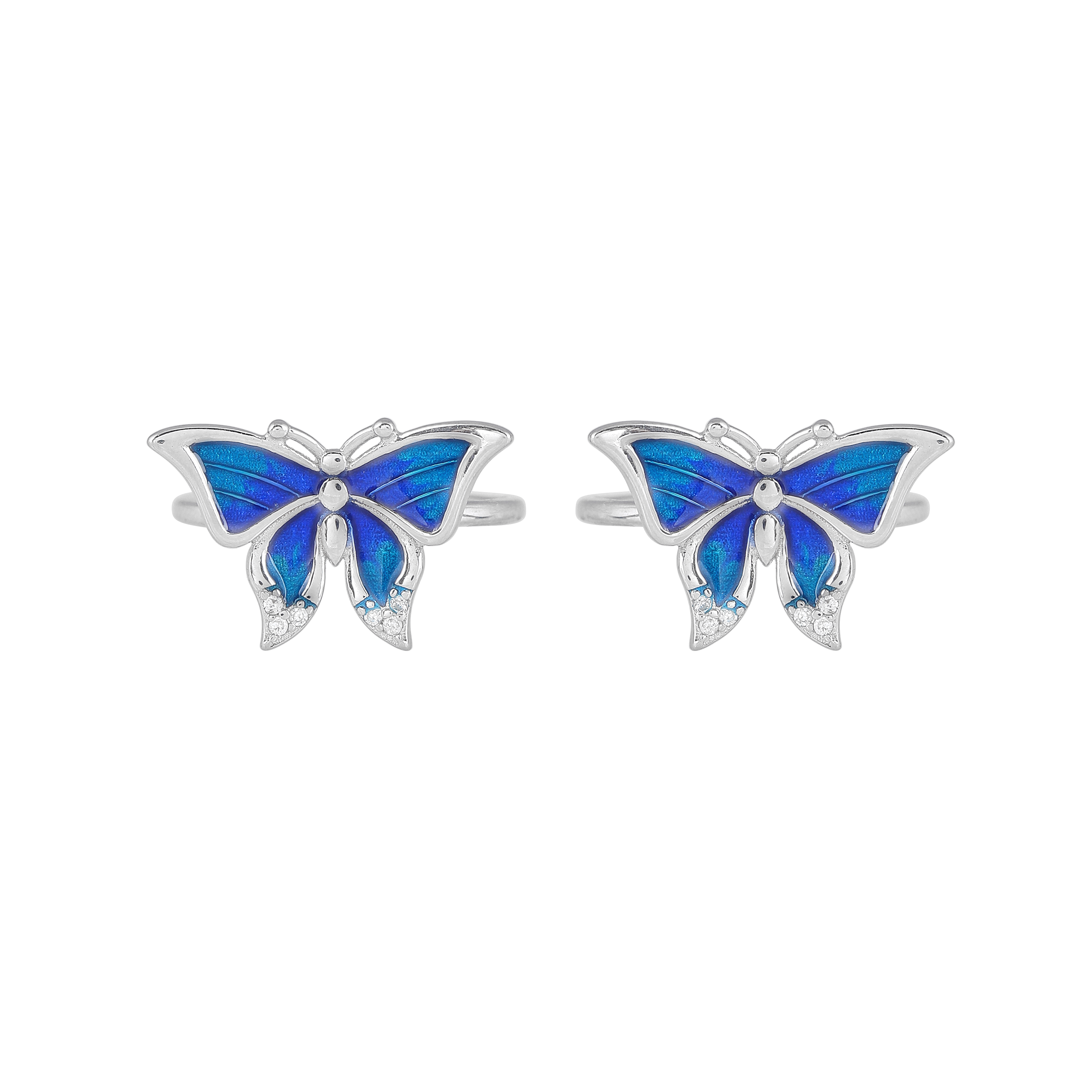 Silver Blue Wing Butterfly Toe Rings