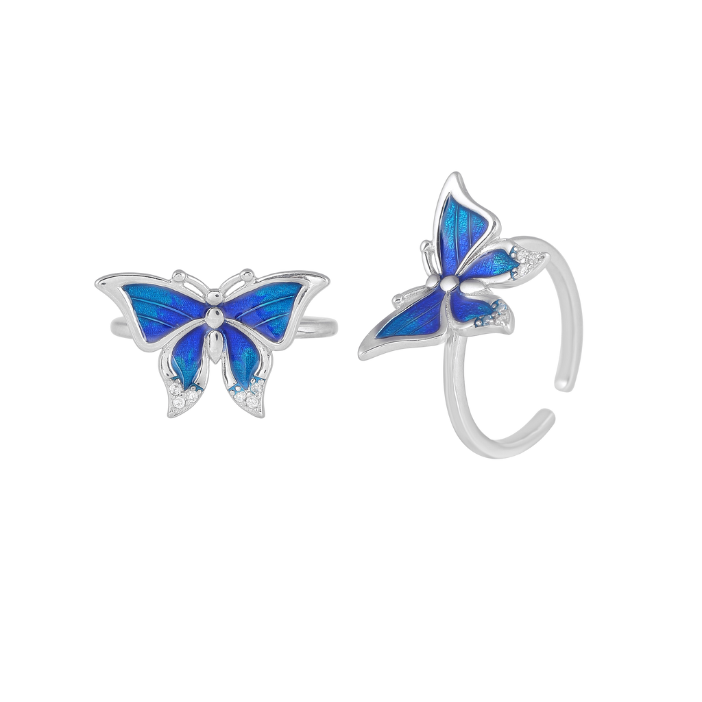 Silver Blue Wing Butterfly Toe Rings
