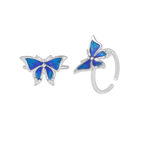 Silver Blue Wing Butterfly Toe Rings