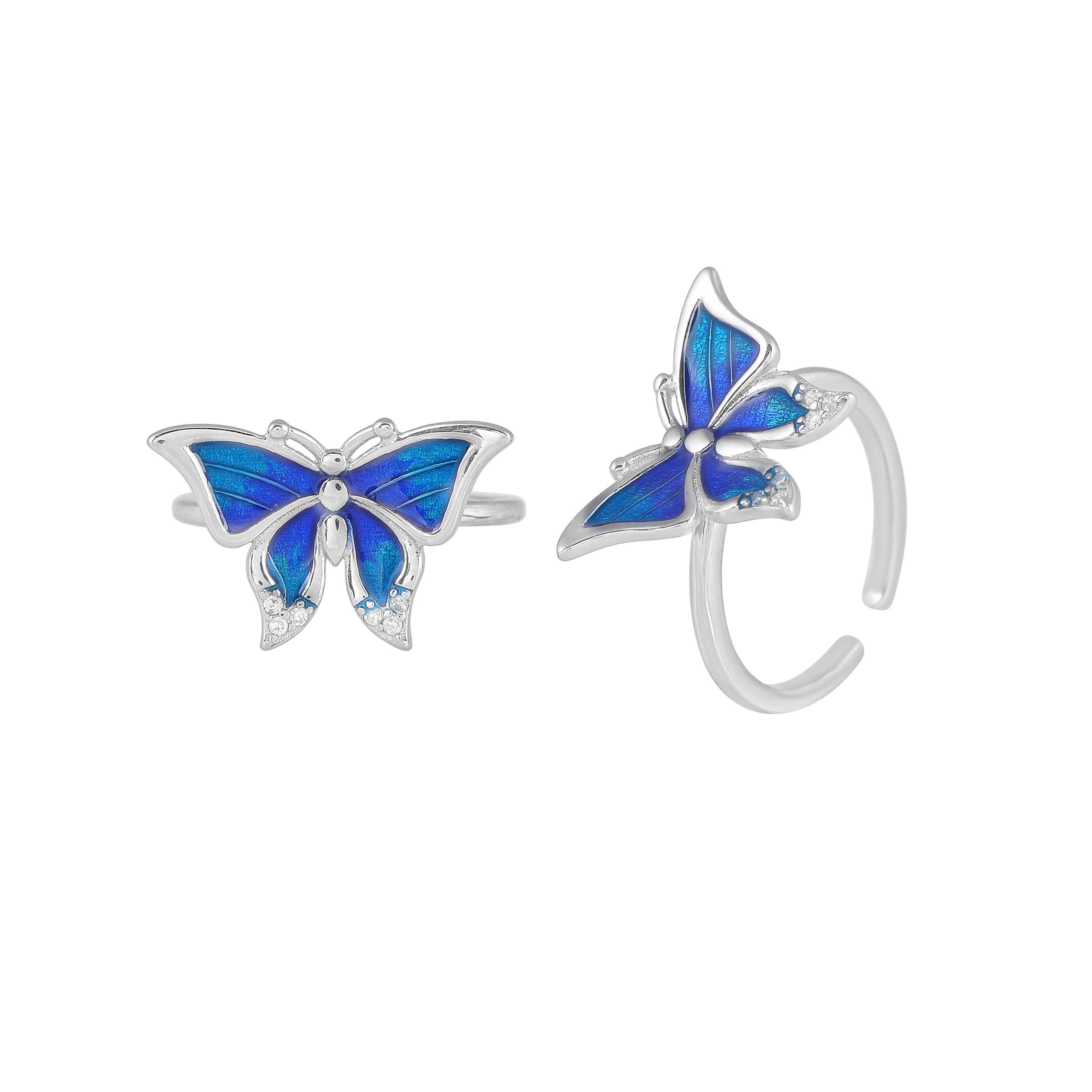 Silver Blue Wing Butterfly Toe Rings