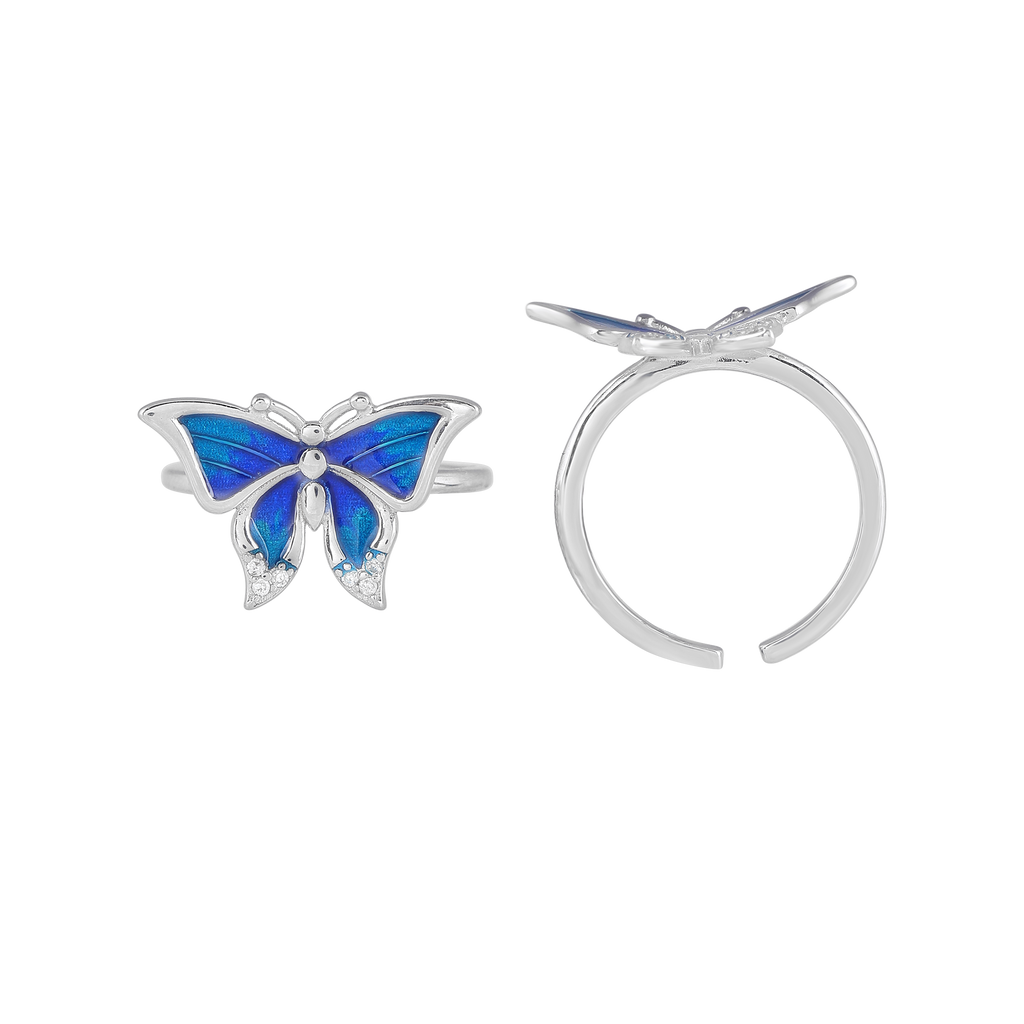 Silver Blue Wing Butterfly Toe Rings