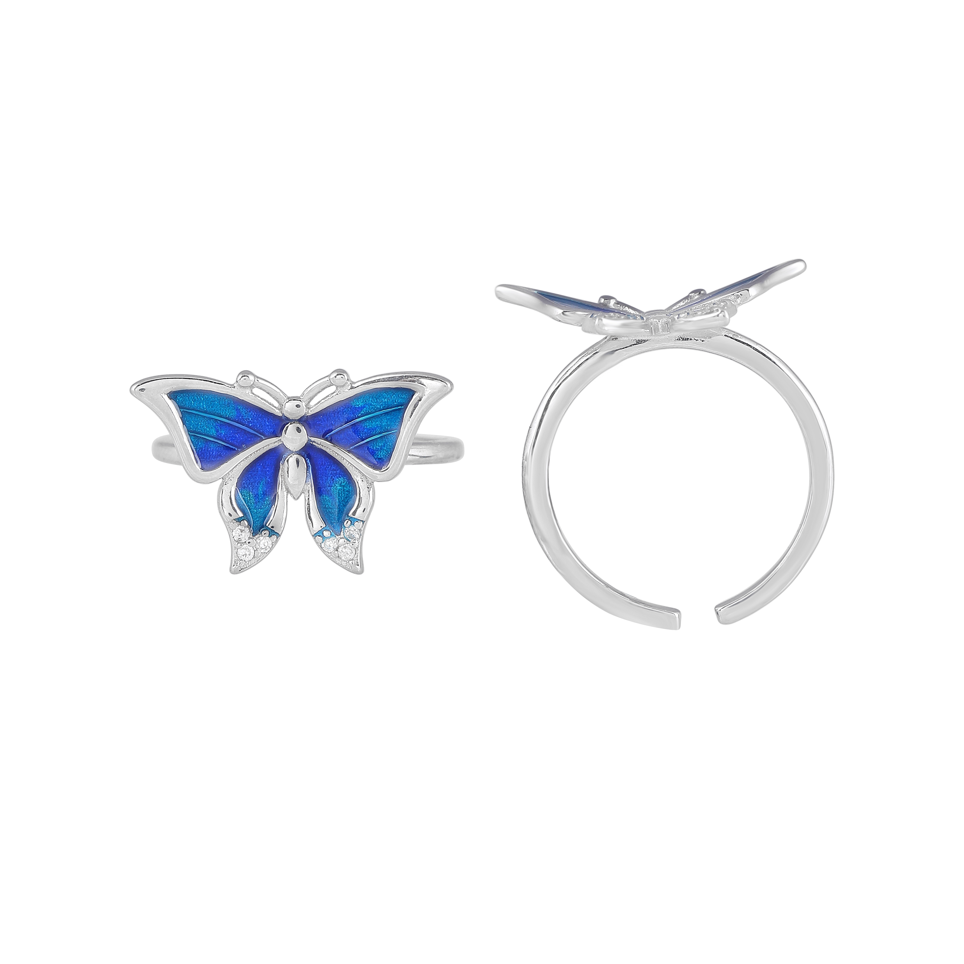 Silver Blue Wing Butterfly Toe Rings