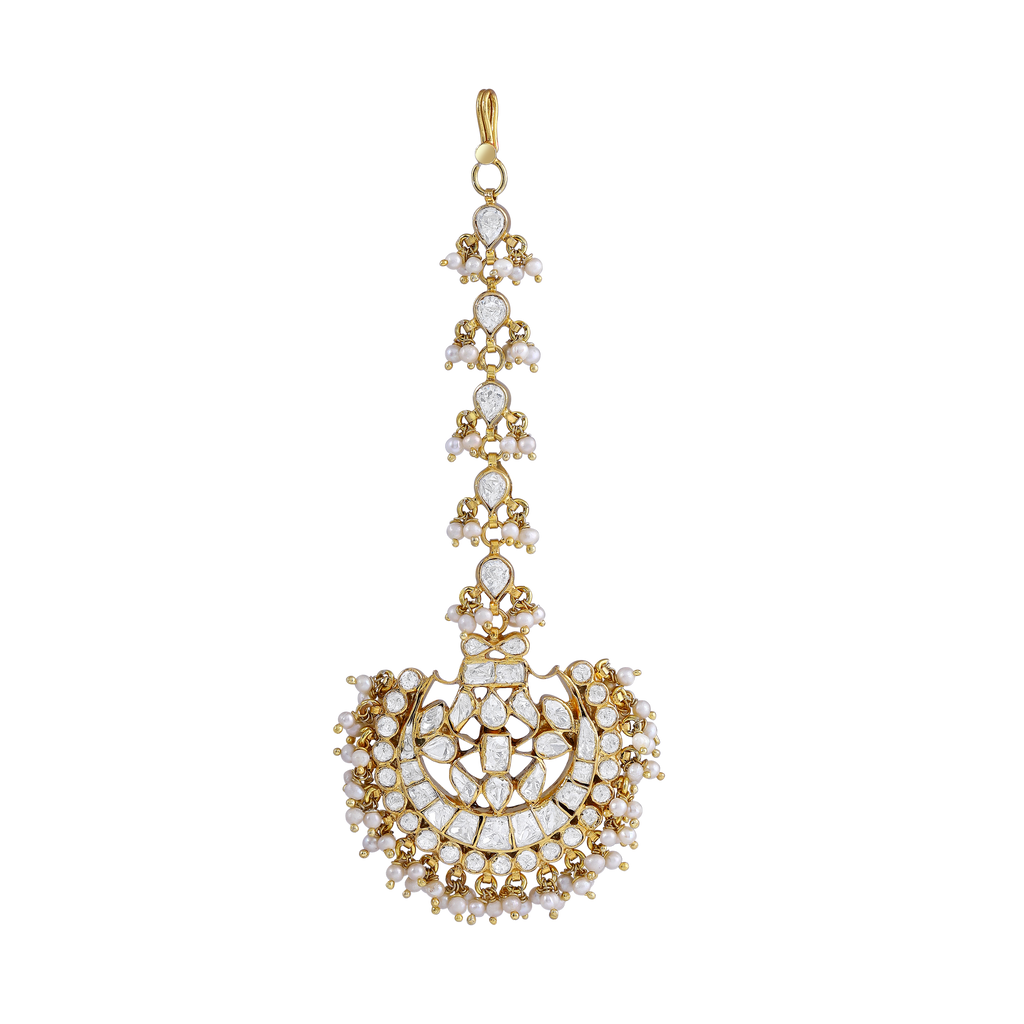 Regal Polki Pattern Silver Maang Tikka with CZ