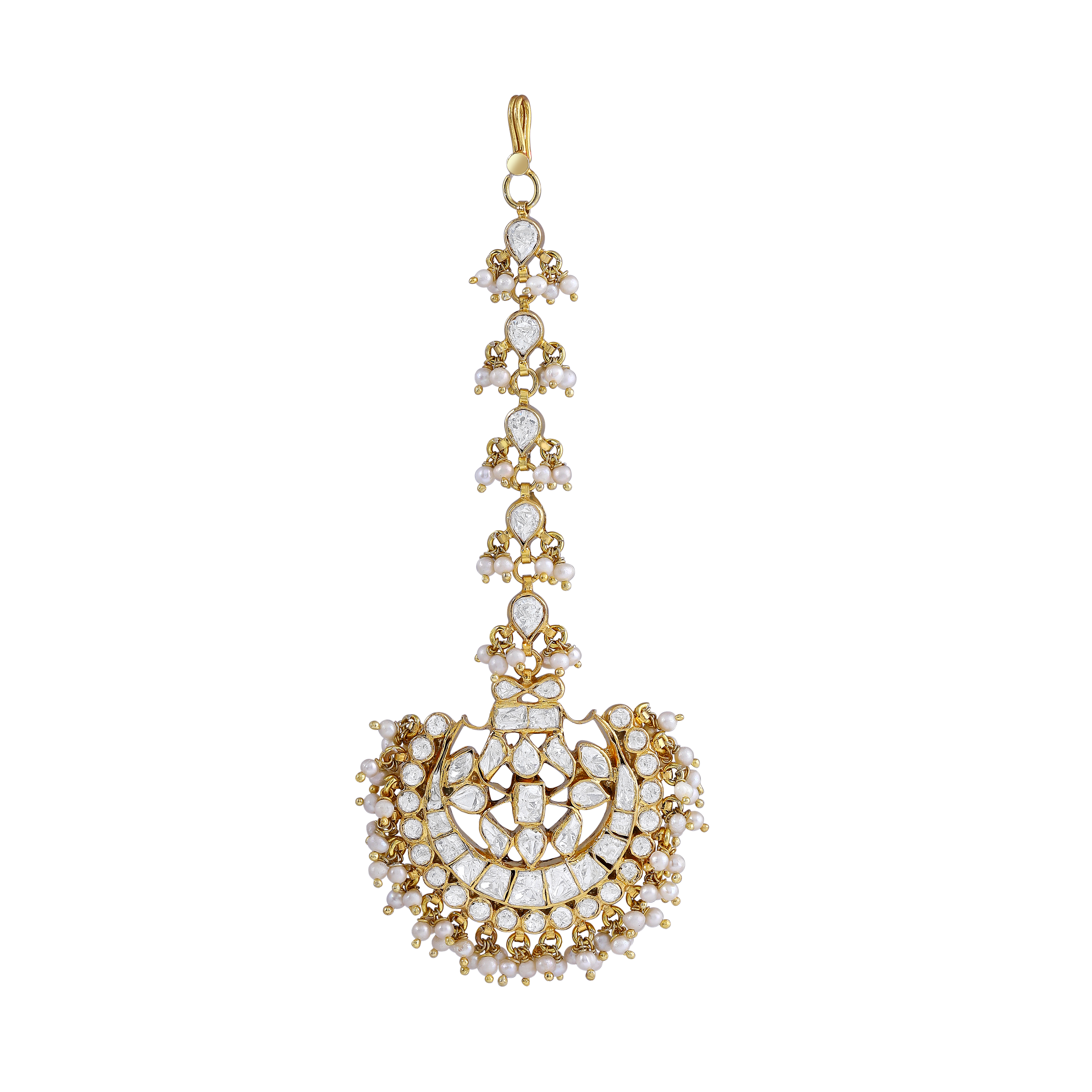 Regal Polki Pattern Silver Maang Tikka with CZ