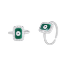 Silver Green Evil Eye Toe Ring Set