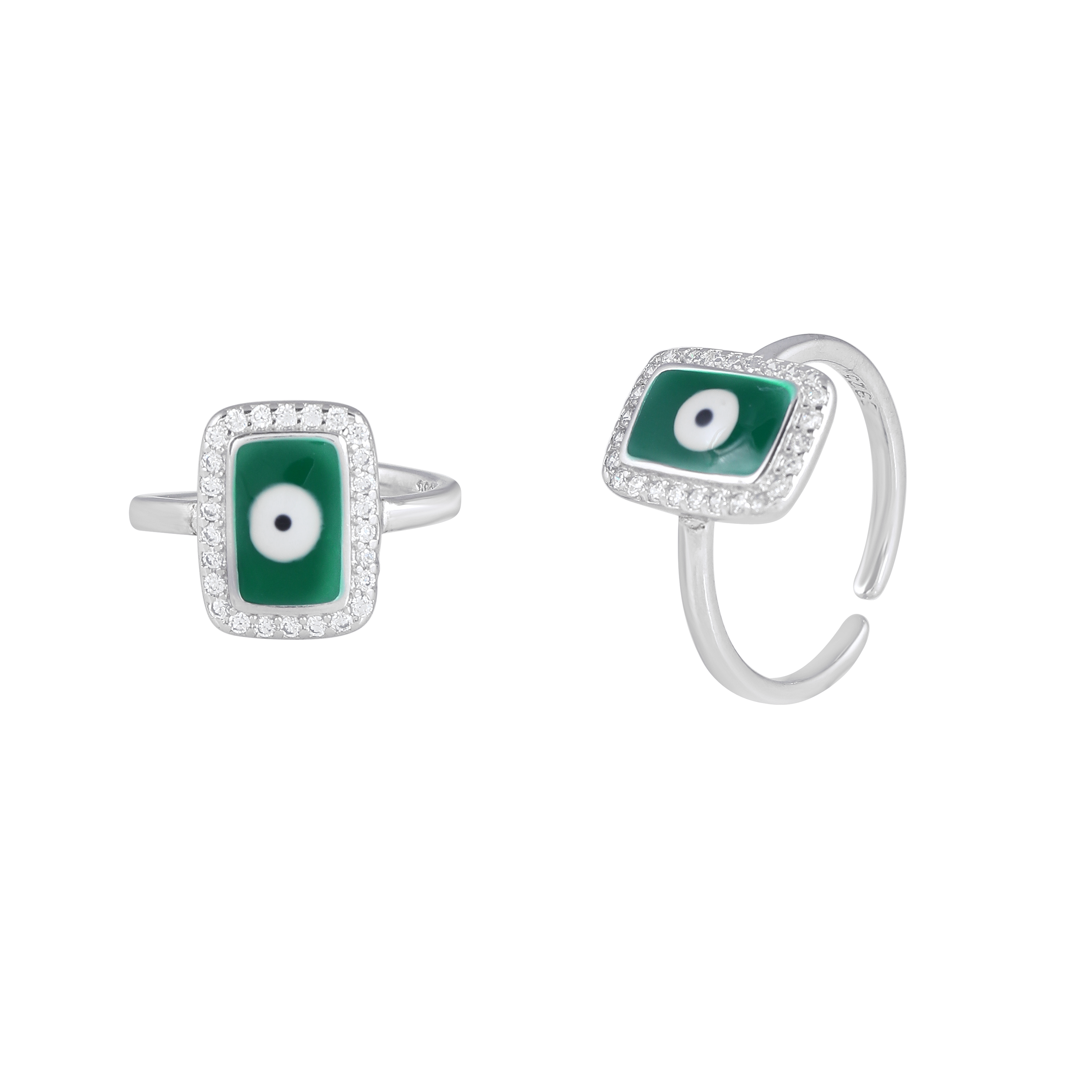 Silver Green Evil Eye Toe Ring Set