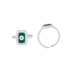 Silver Green Evil Eye Toe Ring Set