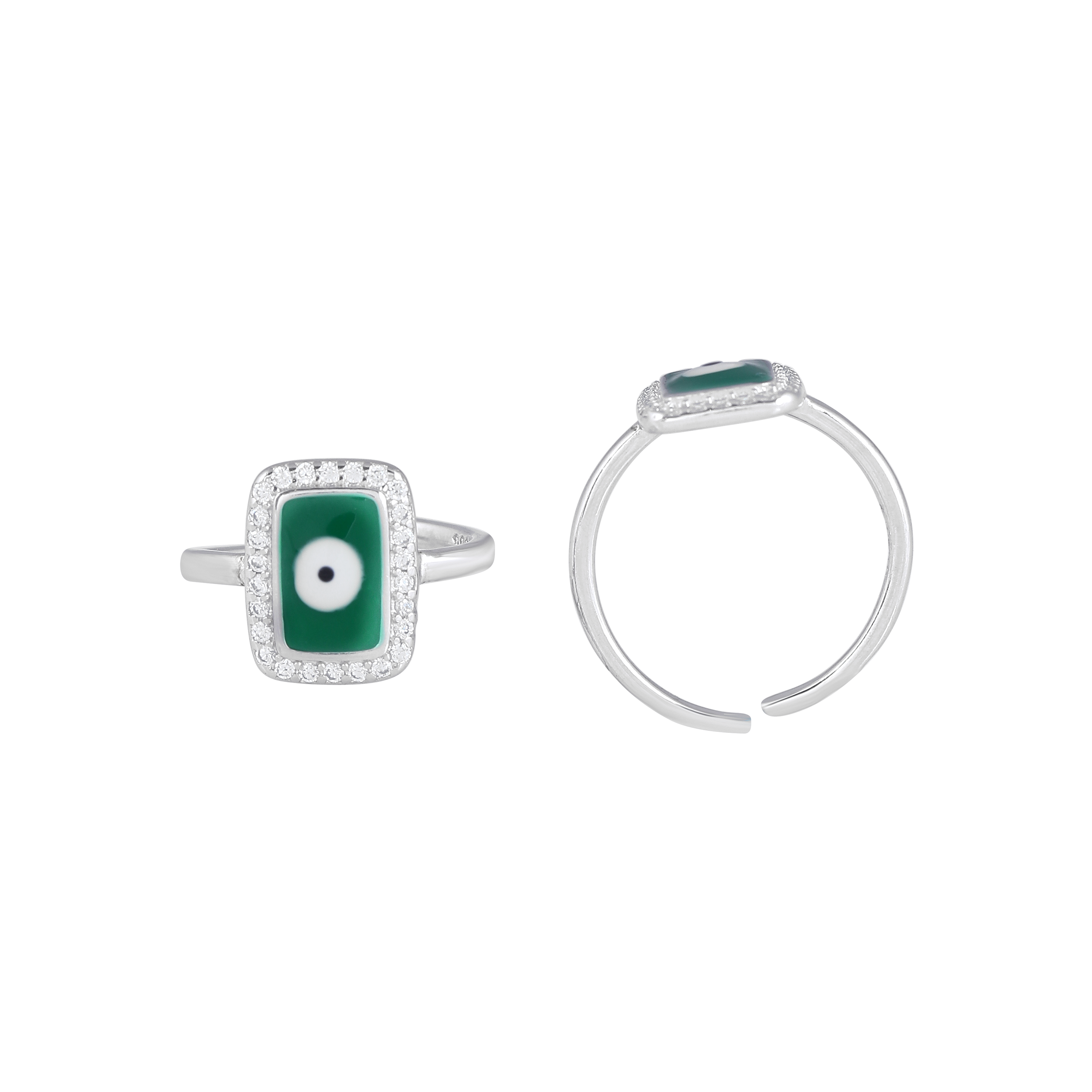 Silver Green Evil Eye Toe Ring Set