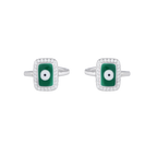 Silver Green Evil Eye Toe Ring Set