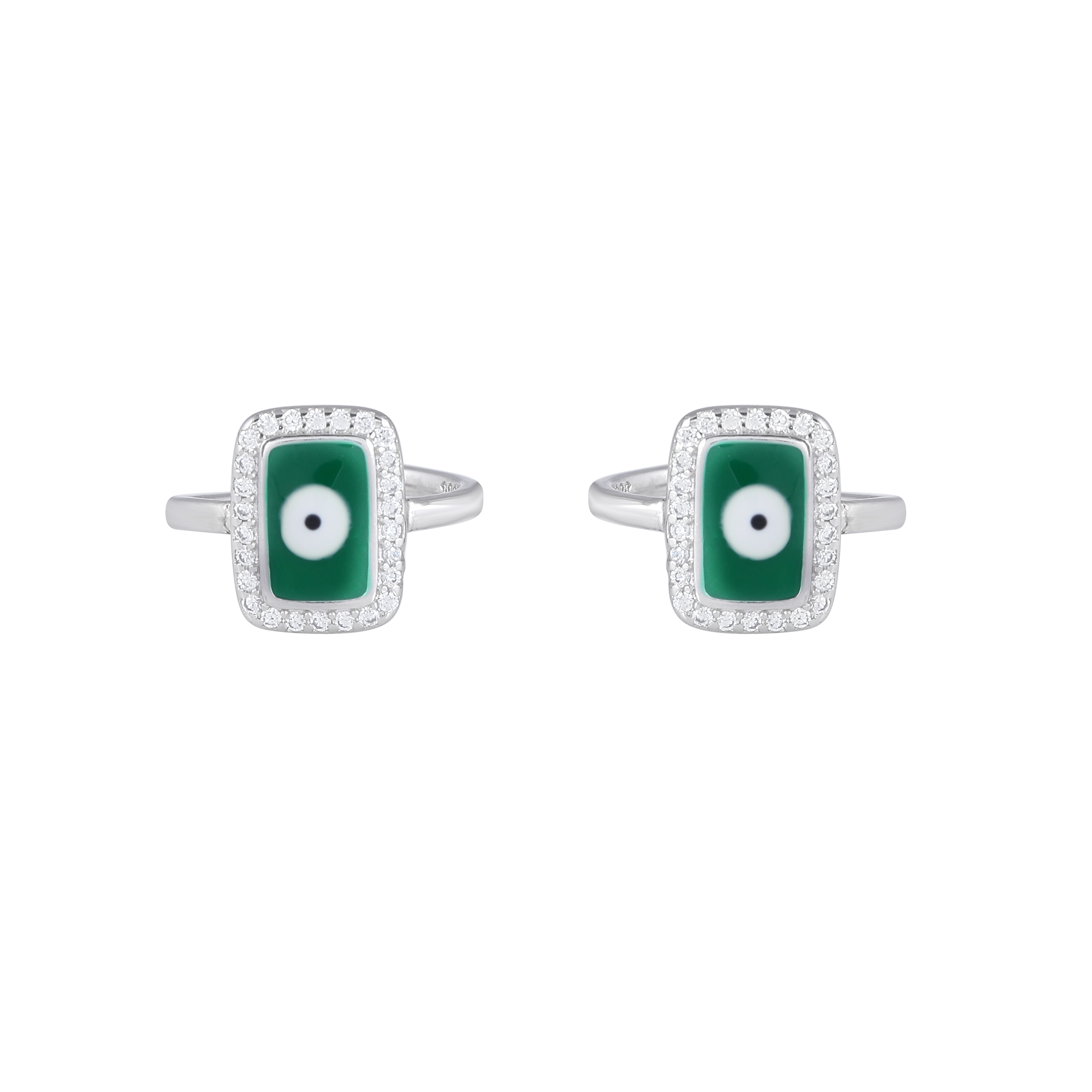 Silver Green Evil Eye Toe Ring Set