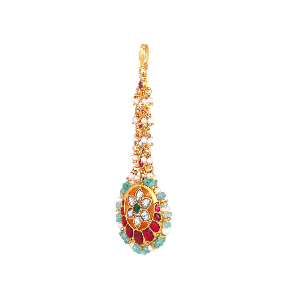 Floral Multi-Stone Maang Tikka in 92.5 Silver