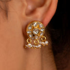 Silver Polki Style CZ Studs with Pearl Drops