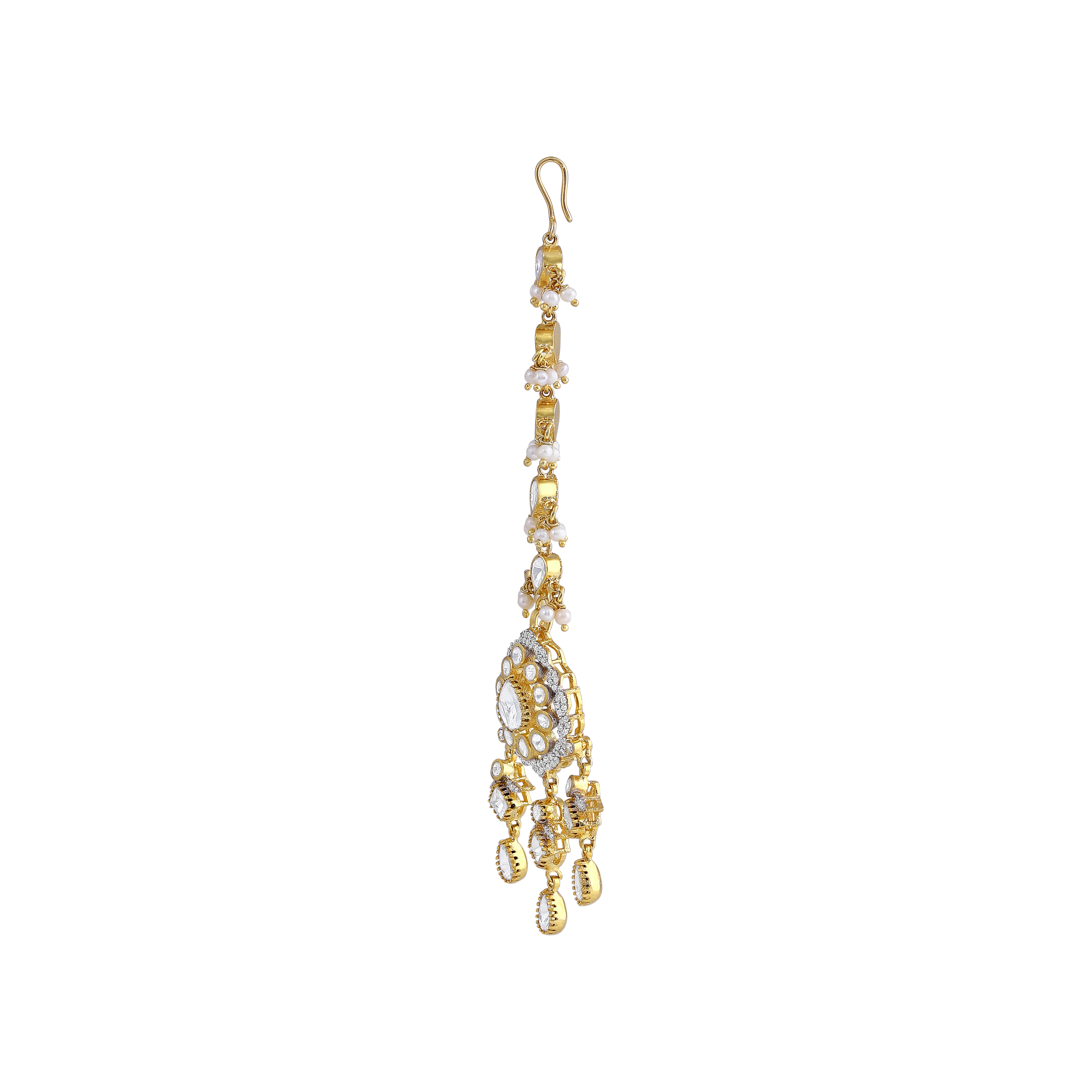 Silver Maang Tikka with Pear-Cut CZ and Seed Pearl Clusters