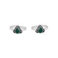 Oxidized Silver Green Stone Teardrop Toe Rings