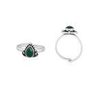 Oxidized Silver Green Stone Teardrop Toe Rings