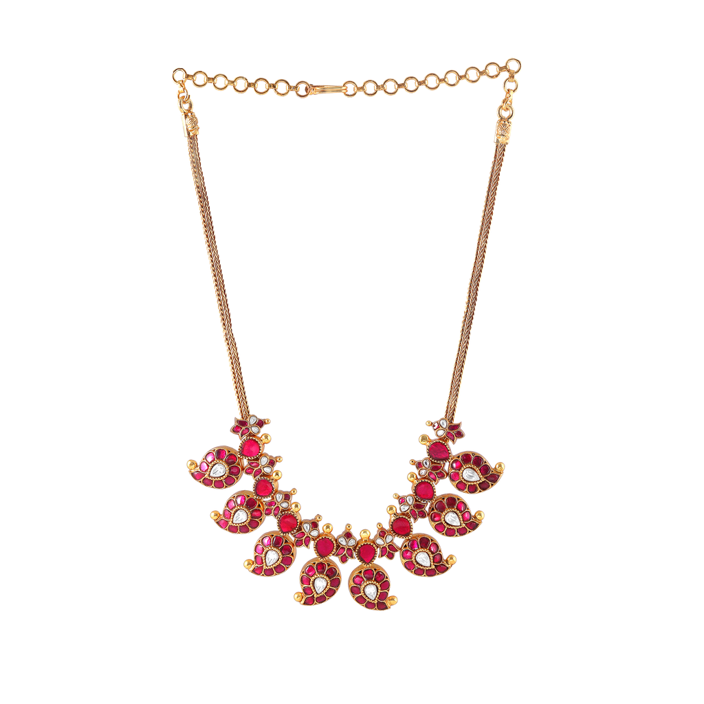Silver Mango Necklace with Kundan Pattern