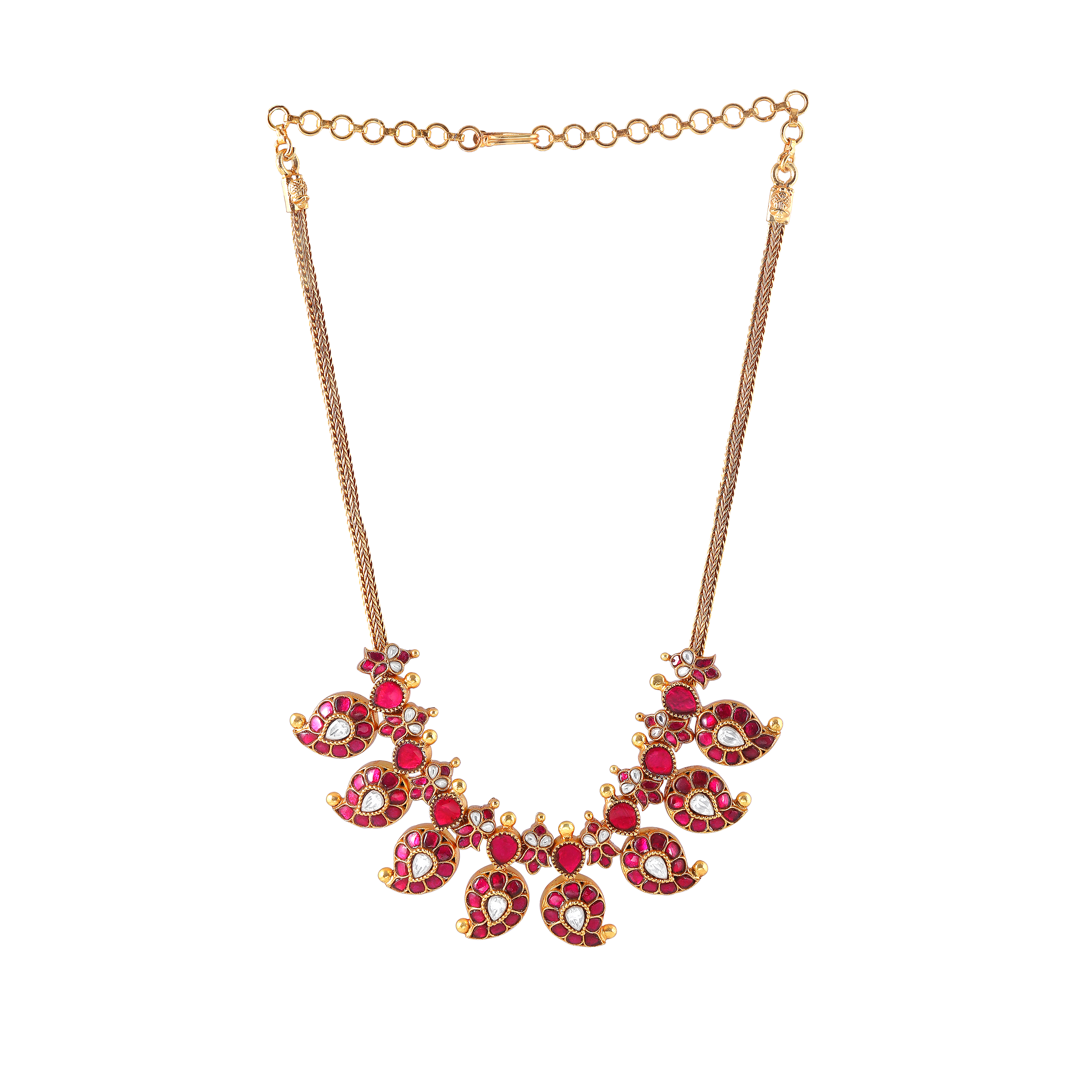 Silver Mango Necklace with Kundan Pattern