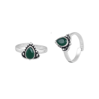 Oxidized Silver Green Stone Teardrop Toe Rings