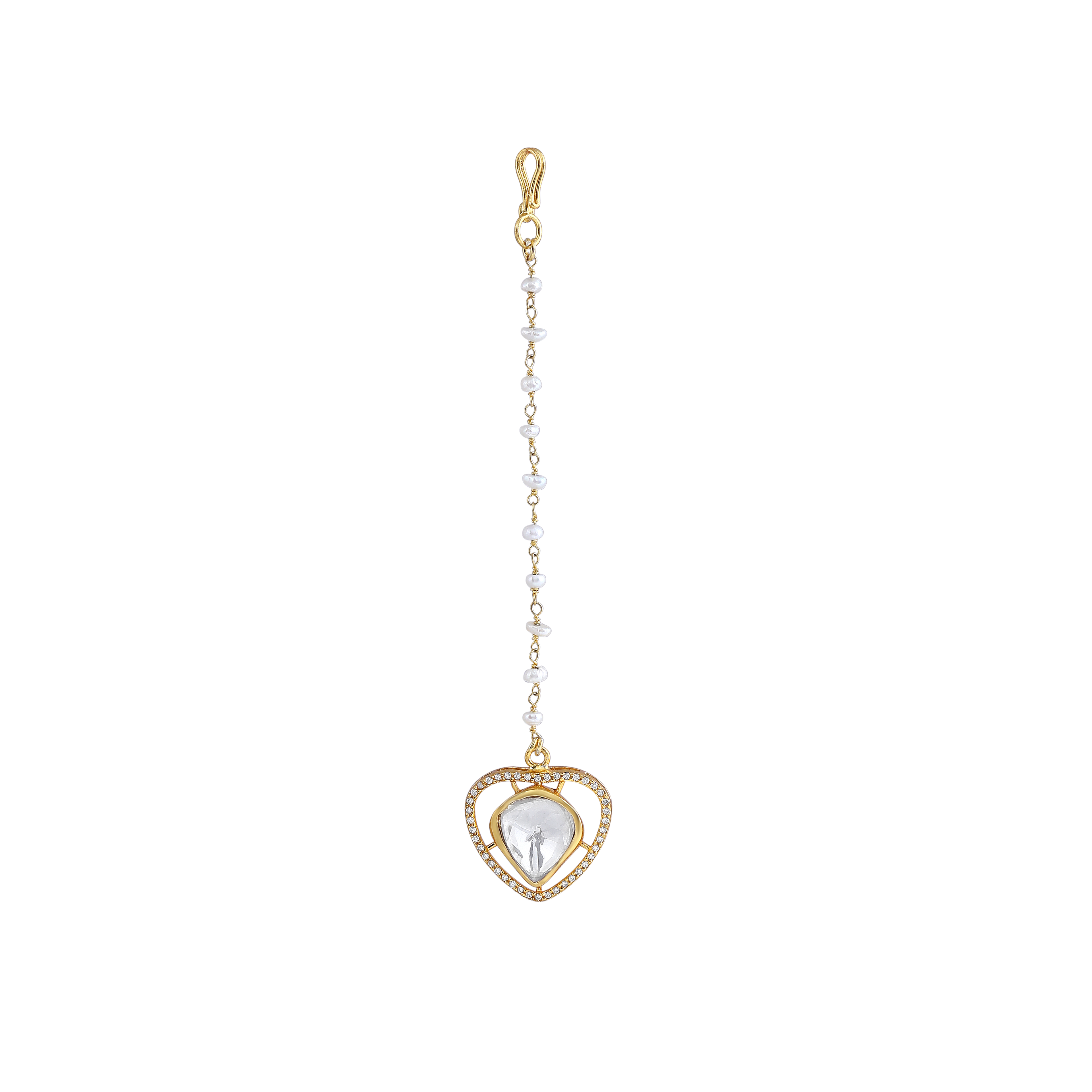 Silver Gold-Plated Heart Maang Tikka with Pearl Chain