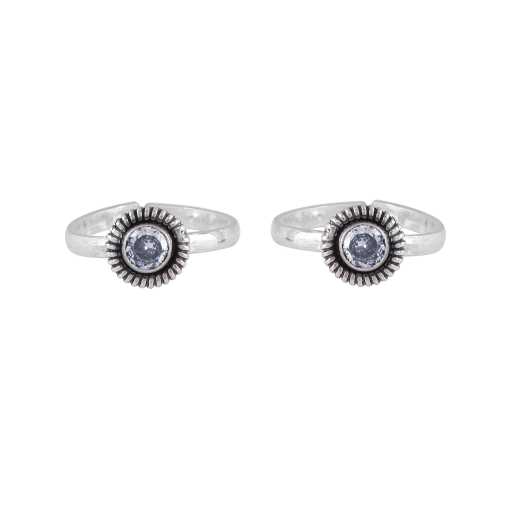 Oxidized Silver CZ Sunburst Toe Rings