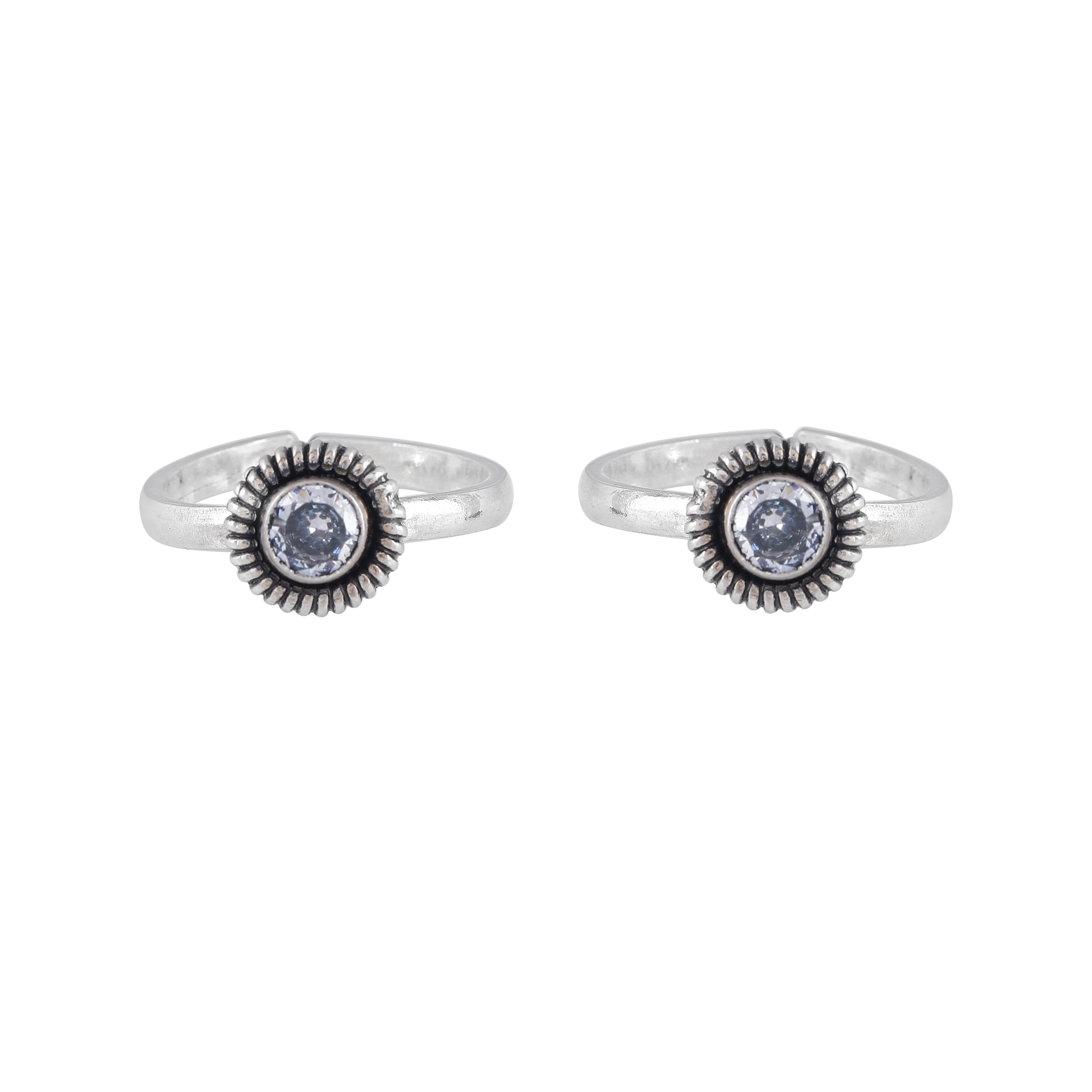 Oxidized Silver CZ Sunburst Toe Rings