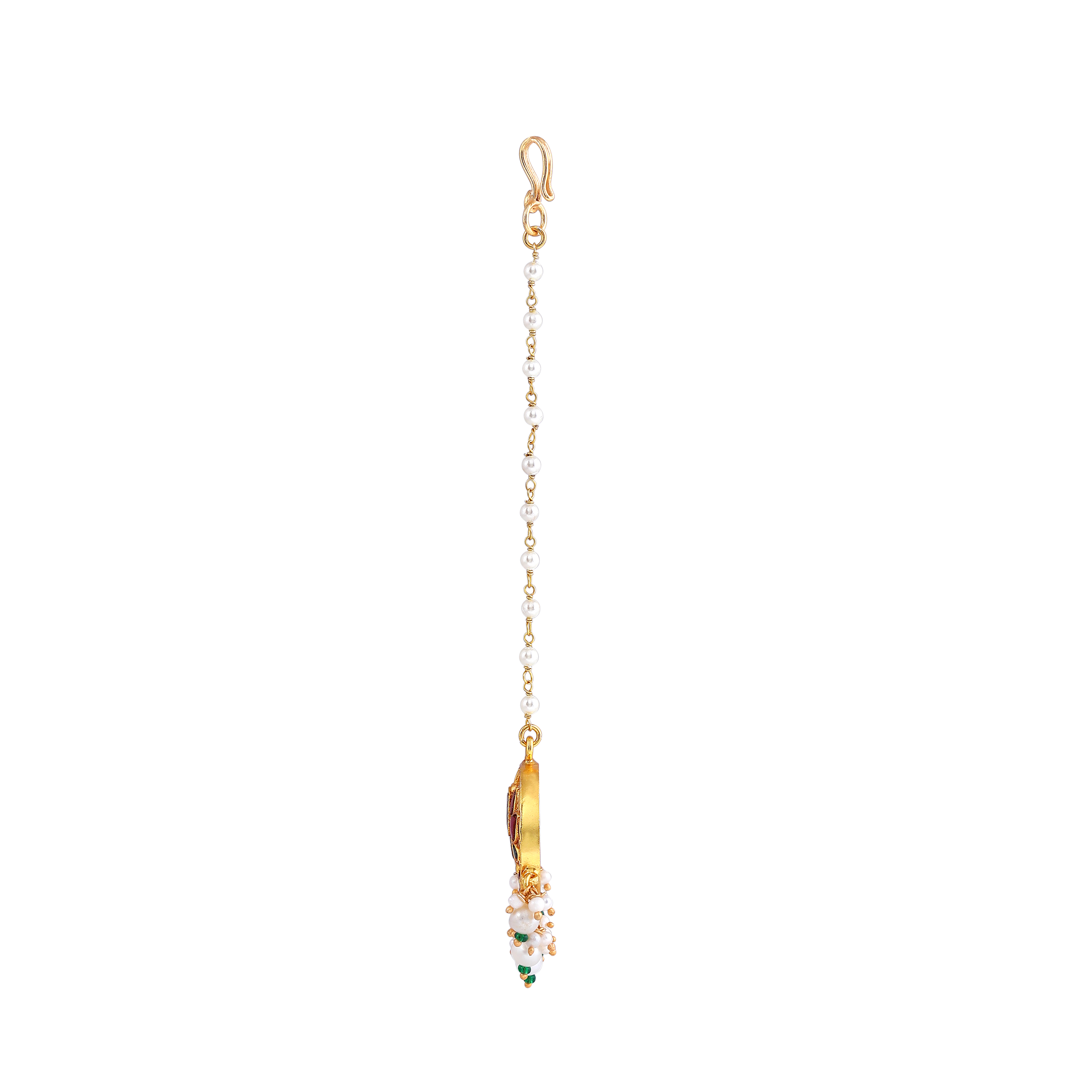 Silver Kundan Pattern Maang Tikka with Lotus Design