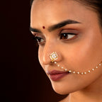 92.5 Silver CZ Nose Ring with Delicate Pearl Chain