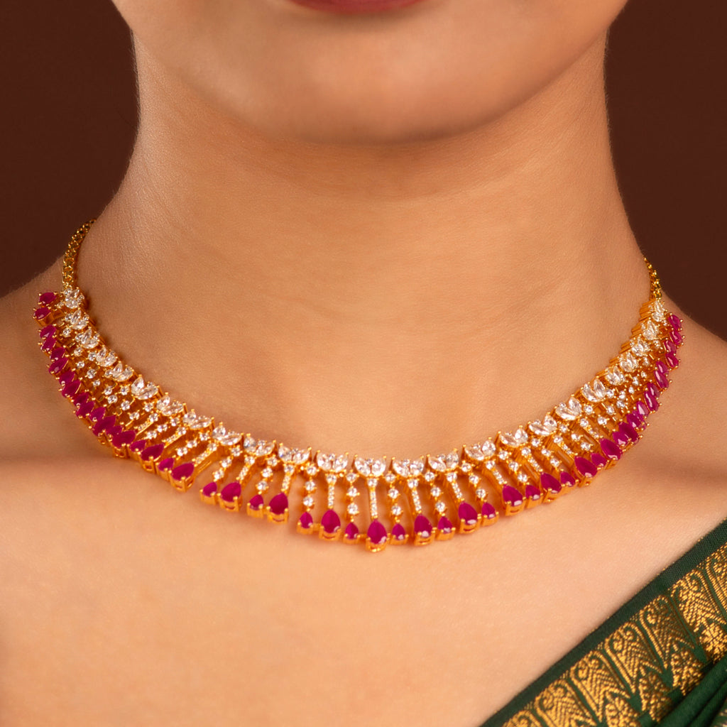 Radiant Flora Pink Stone Choker Set in Silver