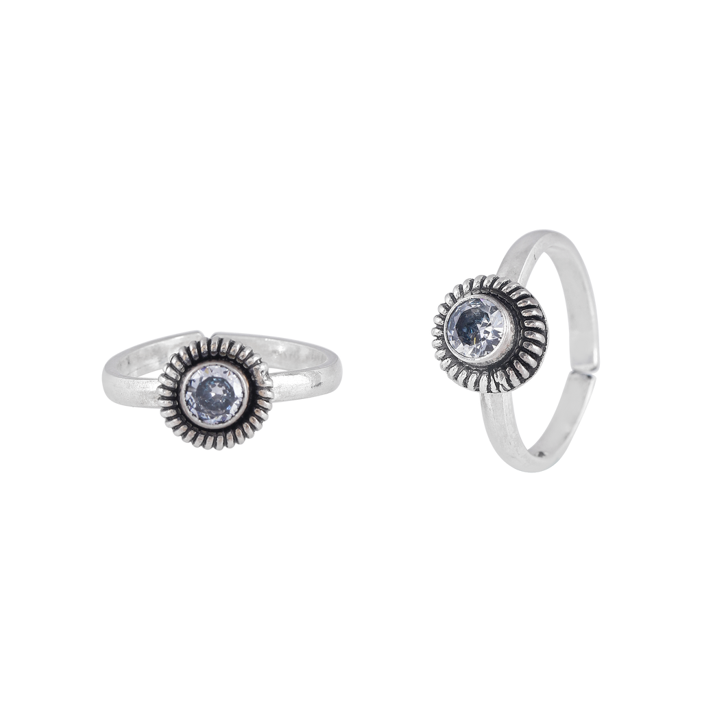 Oxidized Silver CZ Sunburst Toe Rings