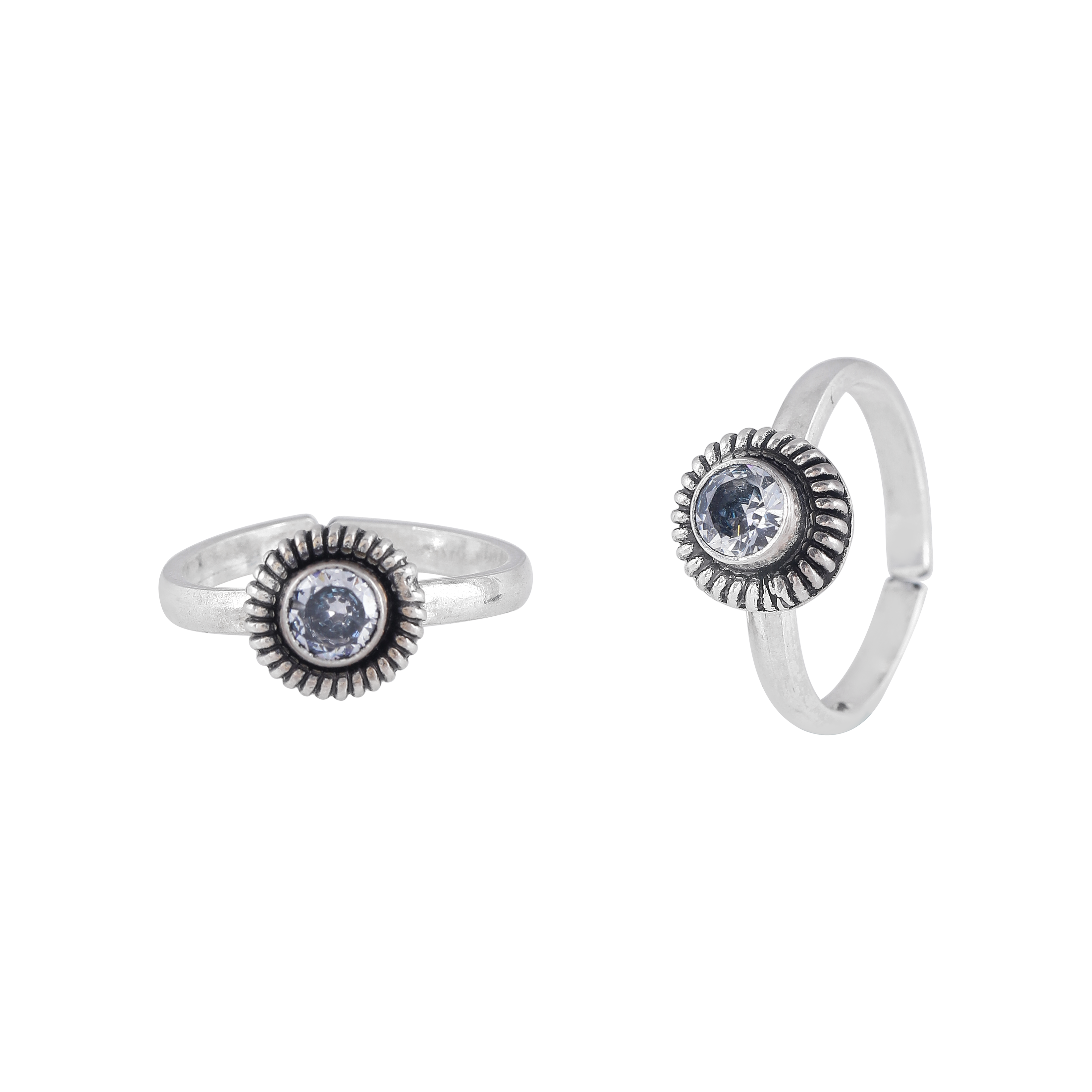Oxidized Silver CZ Sunburst Toe Rings