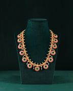 Silver Kundan Pattern Bottu Necklace with Green Beads