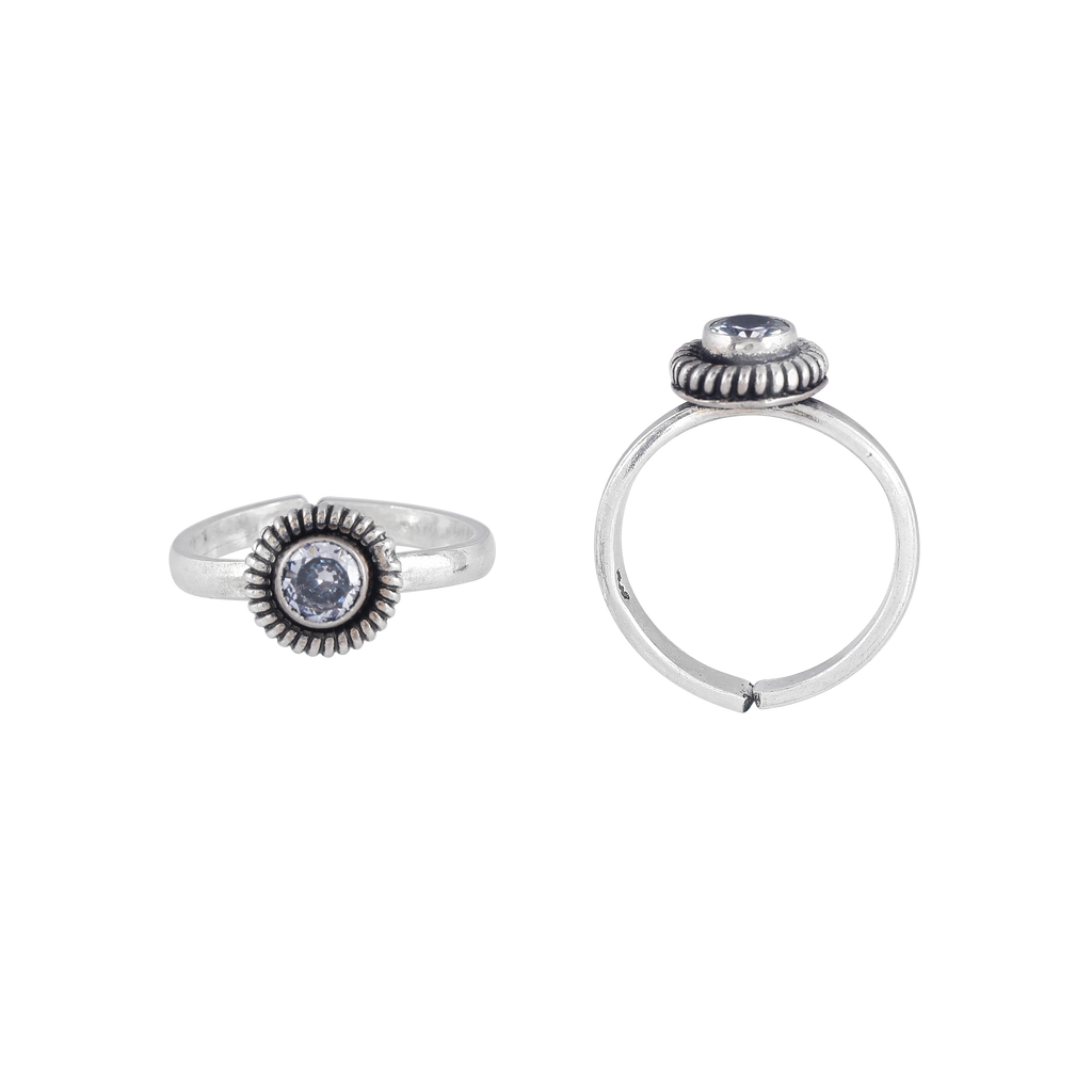 Oxidized Silver CZ Sunburst Toe Rings
