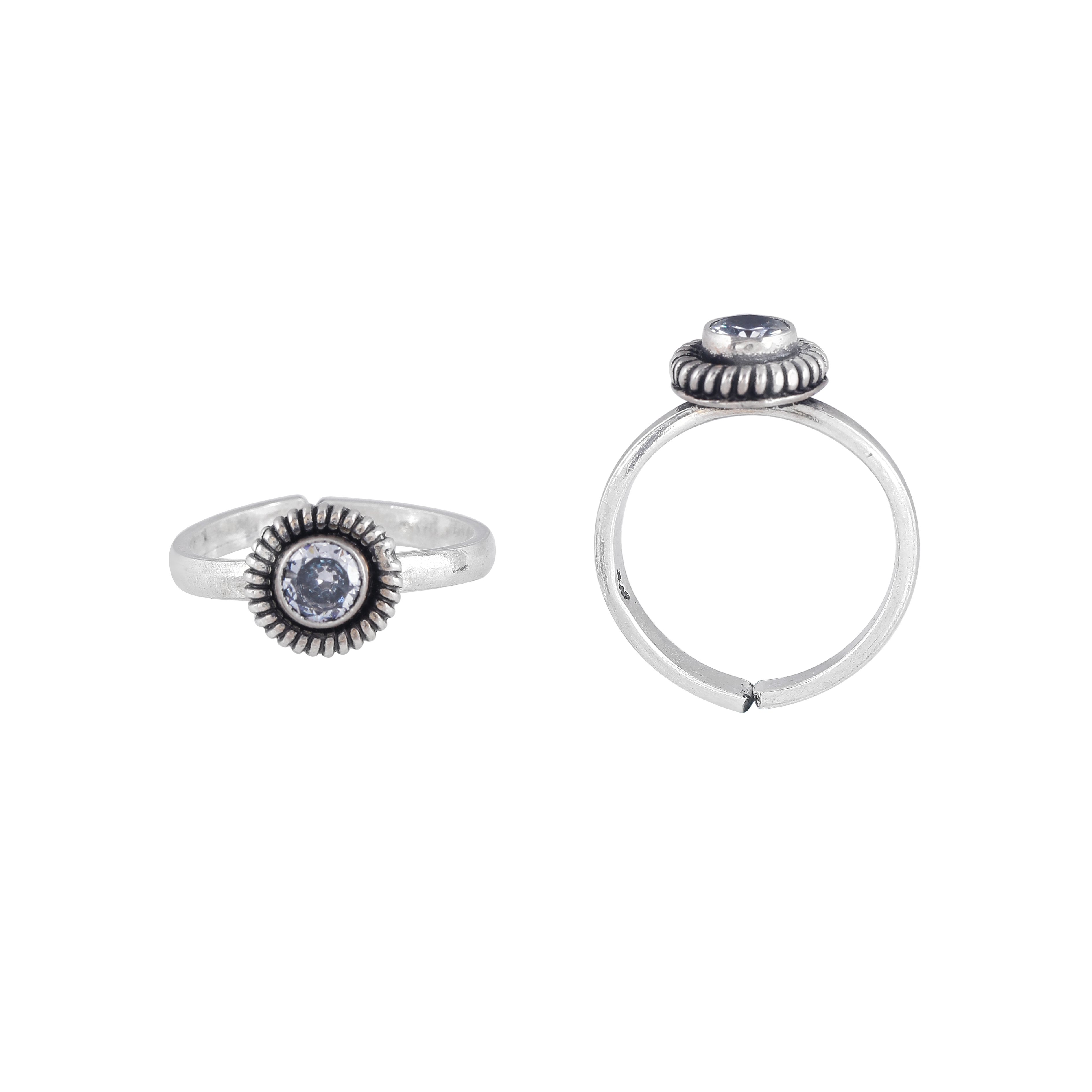 Oxidized Silver CZ Sunburst Toe Rings