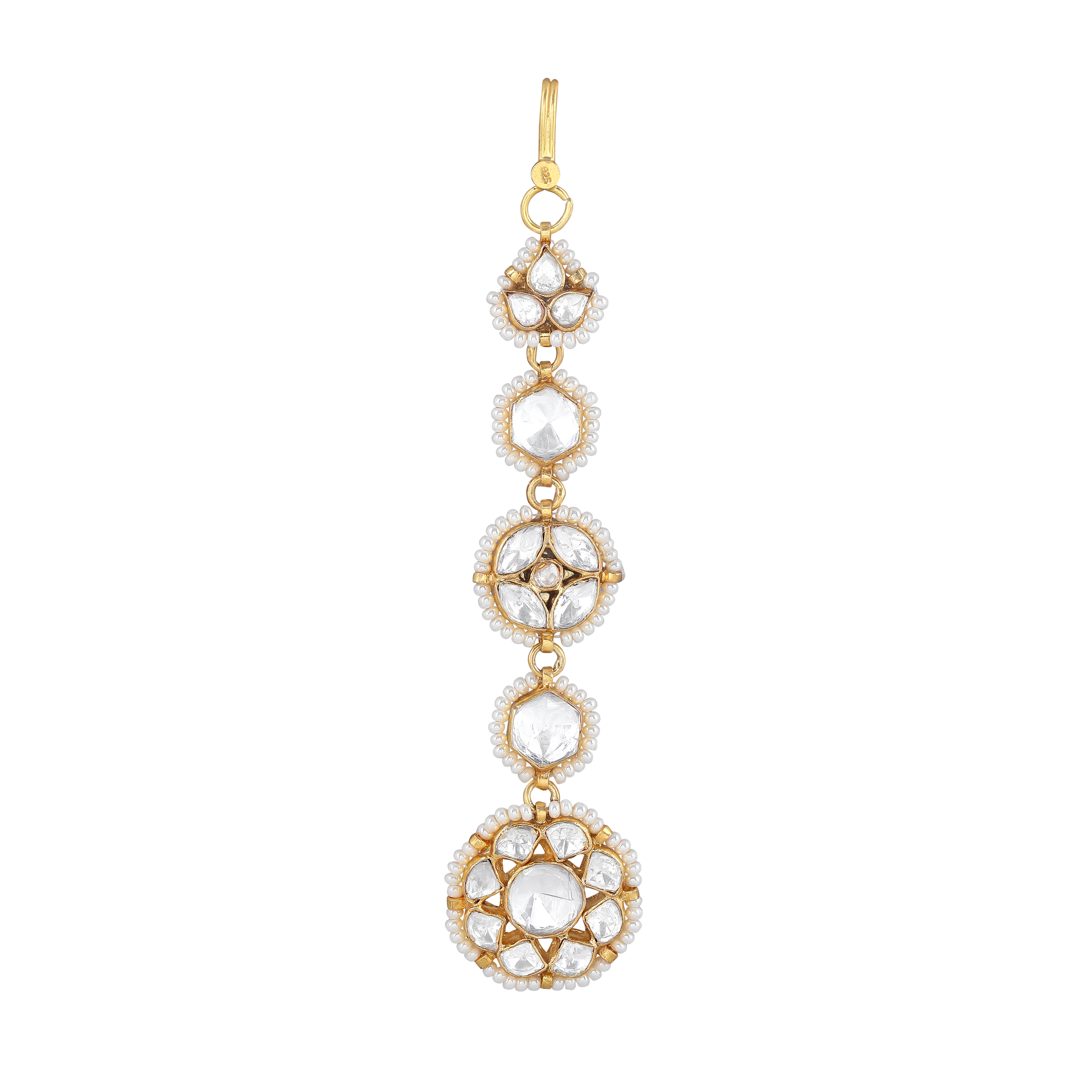 Polki Pattern Maang Tikka in 92.5 Pure Silver