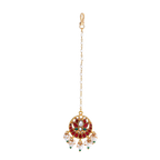 Silver Kundan Pattern Maang Tikka with Lotus Design