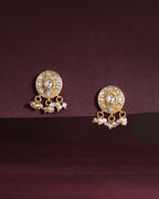 Silver Polki Style CZ Studs with Pearl Drops