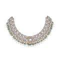 Silver Polki Pattern Short Necklace with Pearl Drops