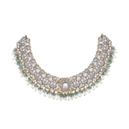 Silver Polki Pattern Short Necklace with Pearl Drops